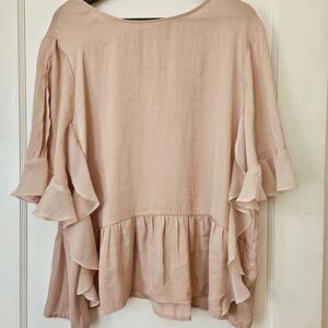 Elegant Pink Ruffle Sleeve Top